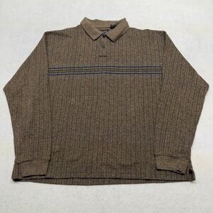 Vintage Pierre Cardin Long Sleeve Polo Shirt Brown Striped Ribbed XL Y2K Grunge